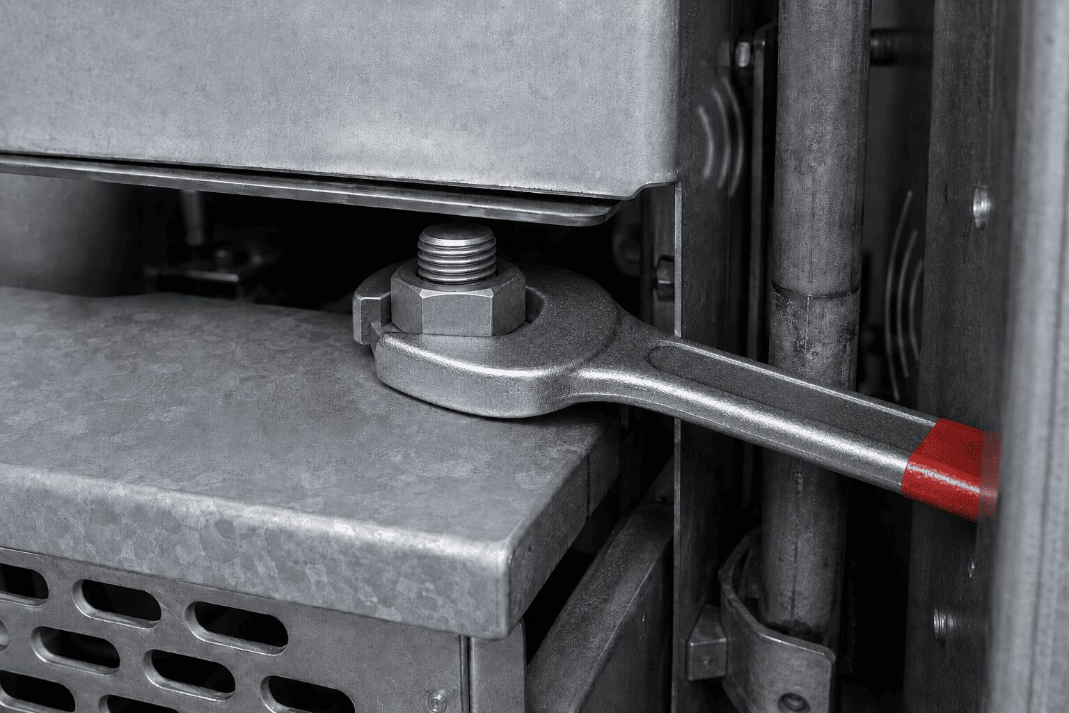 スパナによる高さ制限がある箇所のボルト締結作業